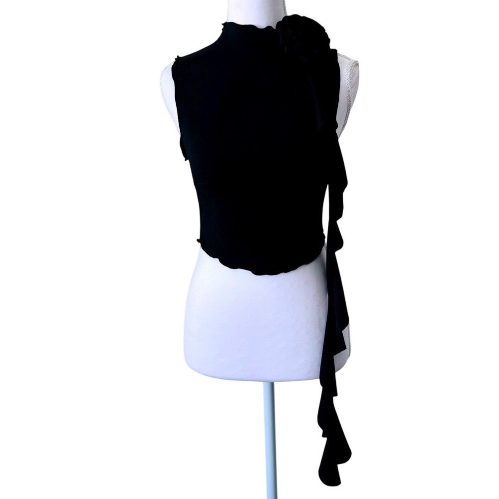 Y2K Top Rosette Ruffle‎ Black 3D Floral Mock Neck Top Size Small